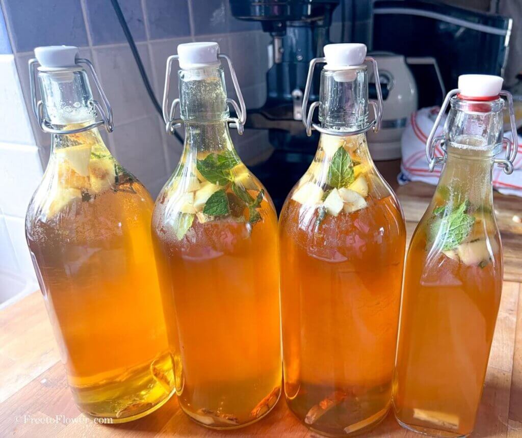 bottles full of mint kombucha