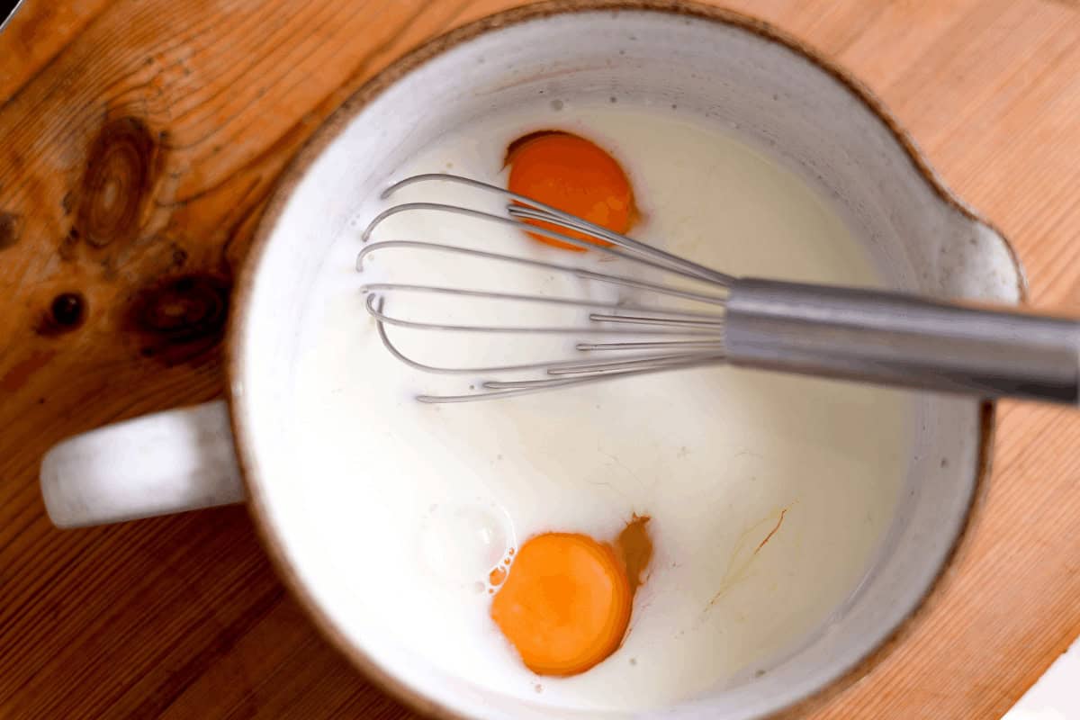 whisked eggs and milk together