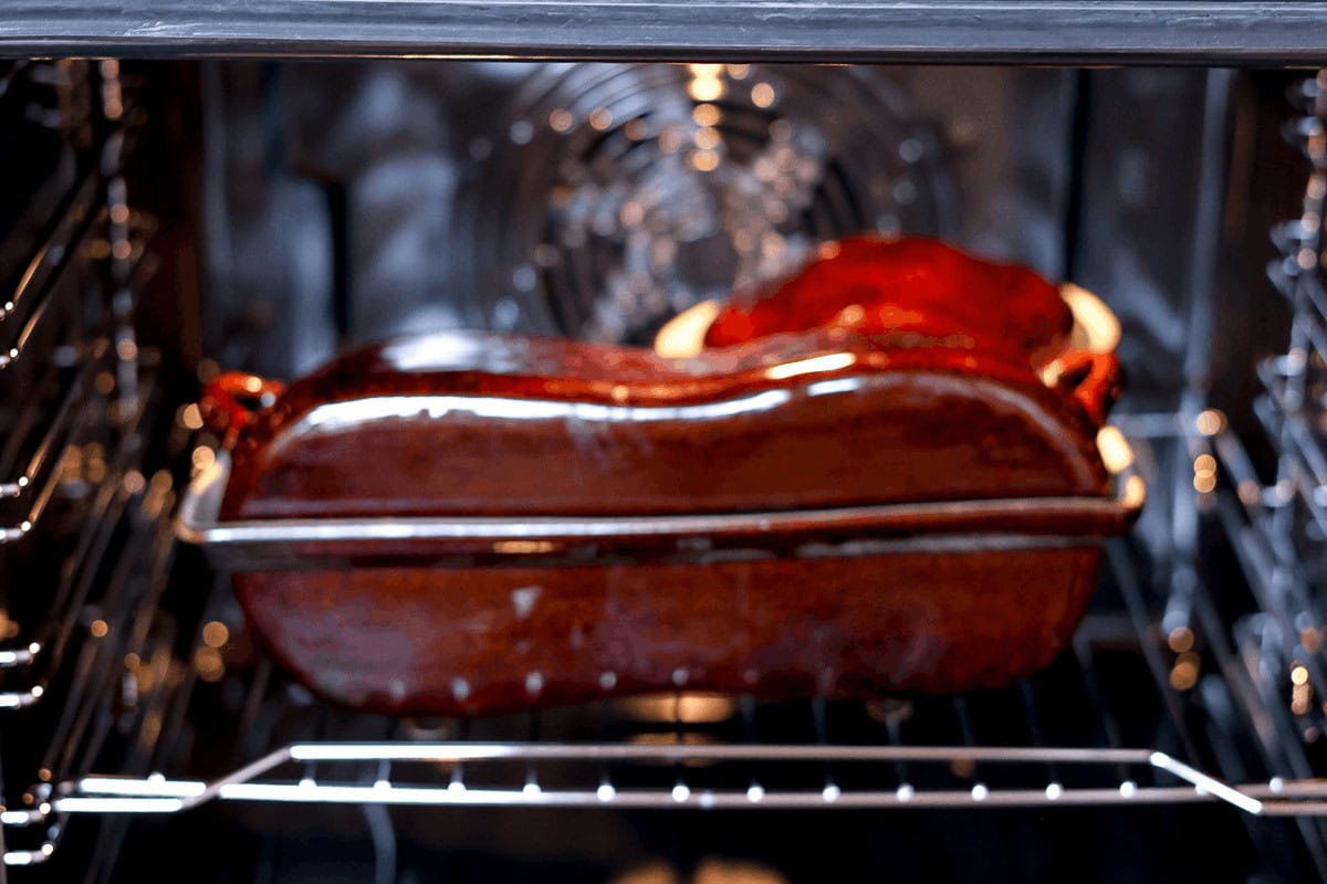 lamb cake mold in the oven