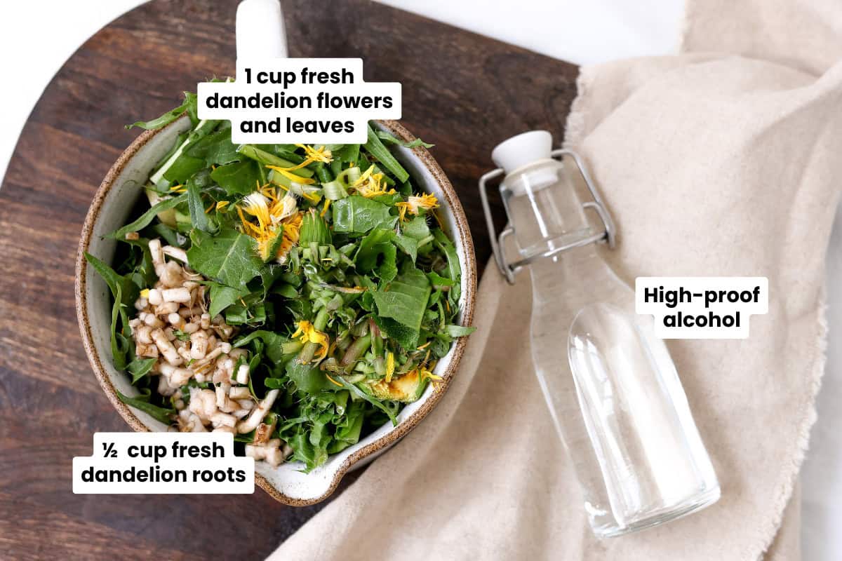 ingredients for making dandelion tincture