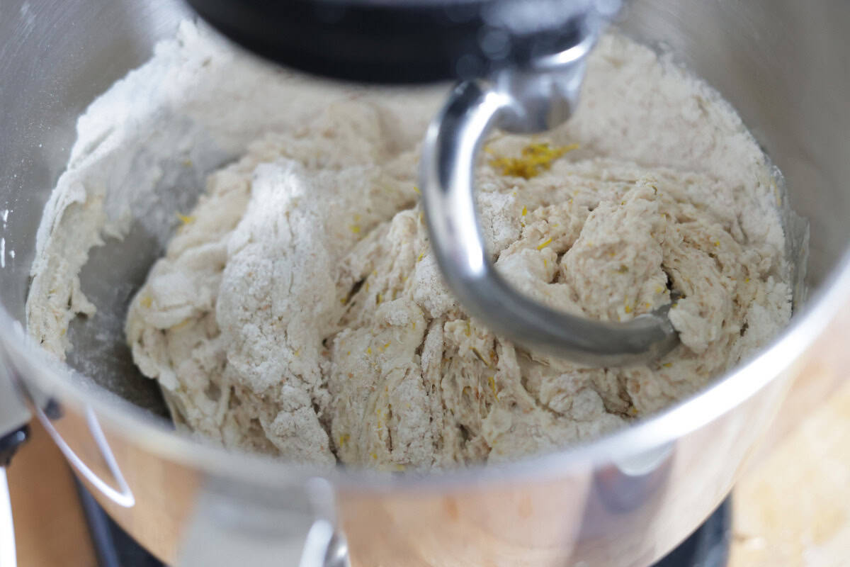 mixing the ingredients to make dough