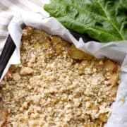 rhubarb oat bars in a pan