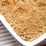 rhubarb crisp in a pan