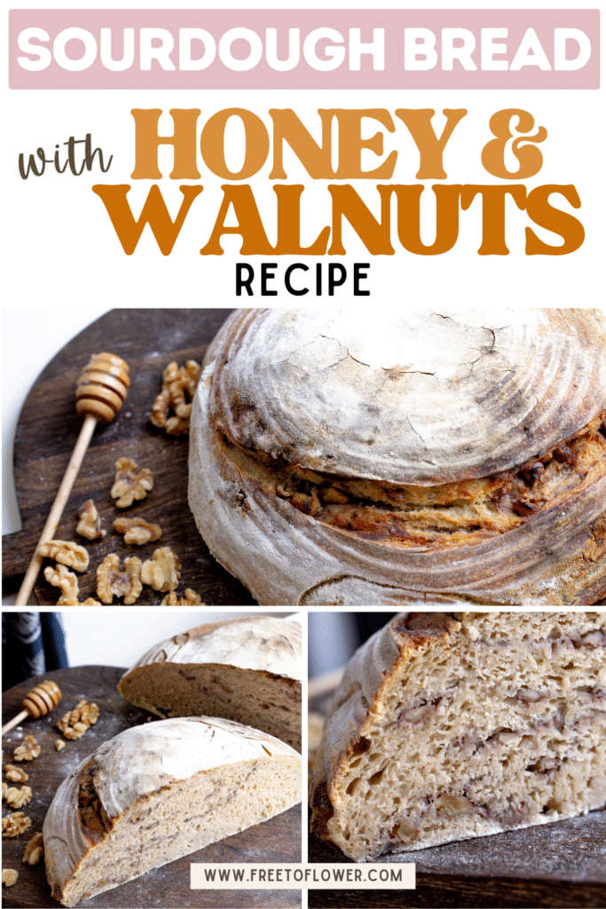 honey walnut sourdough bread pin image