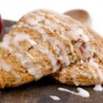 two pieces of scones drizzled with glaze