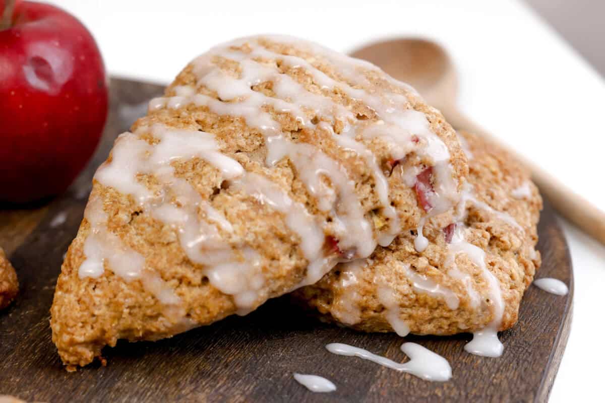 two pieces of scones drizzled with glaze