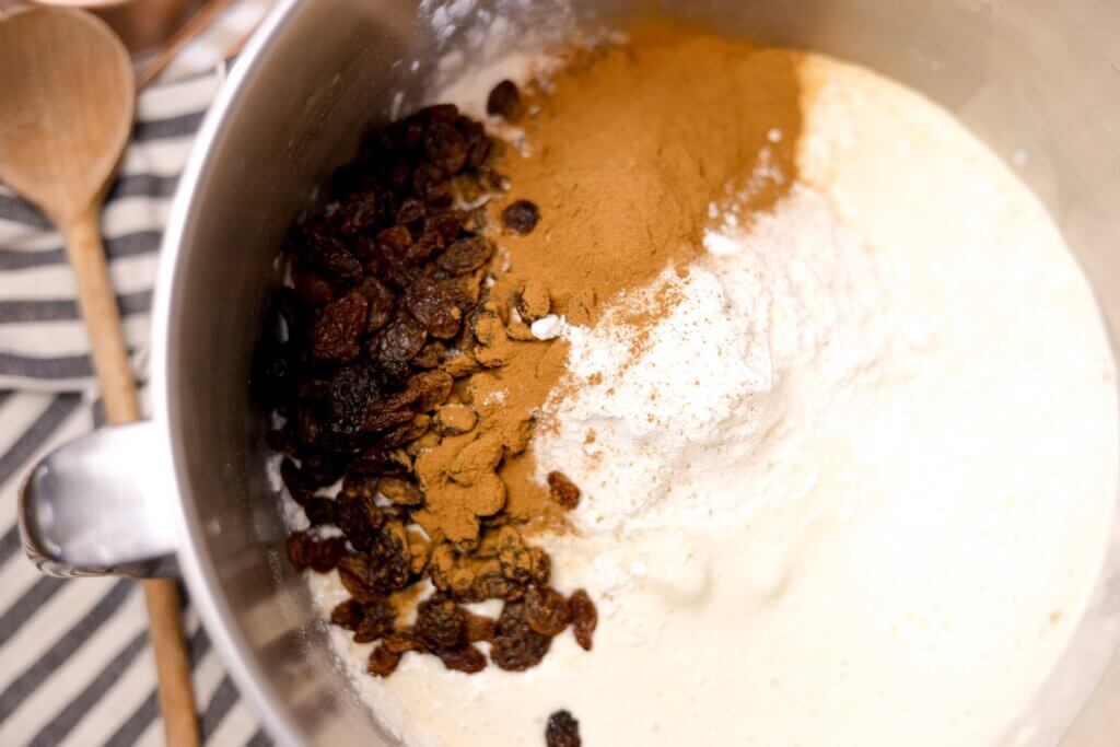 ingredients for making cinnamon raisin sourdough bread