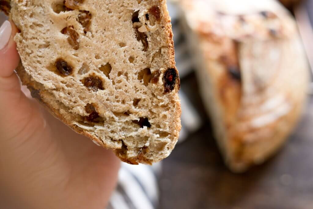 baked sourdough bread with raisins