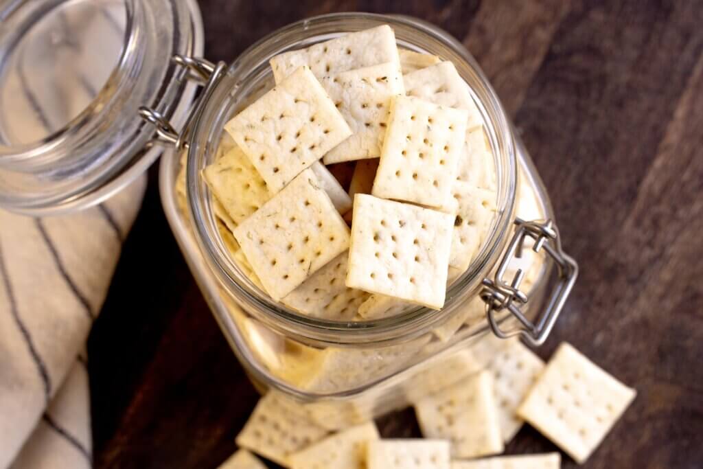 sourdough crackers in a jar