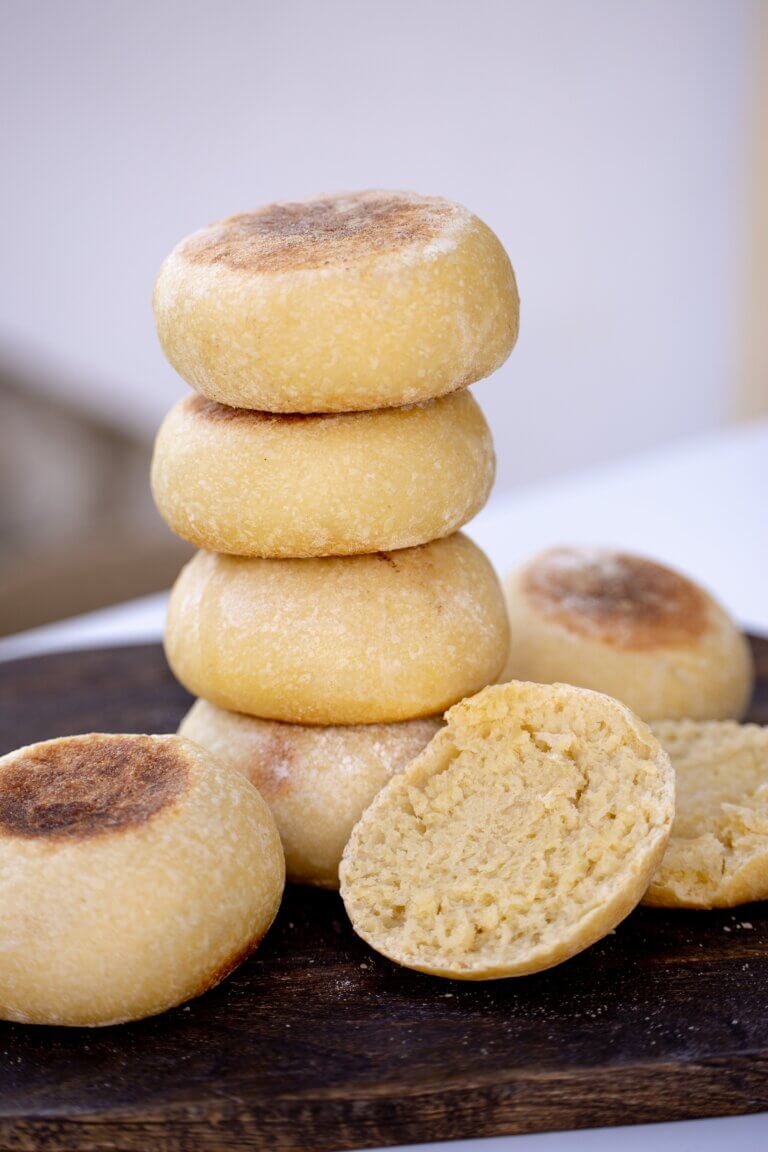 stacked muffins on a wooden board