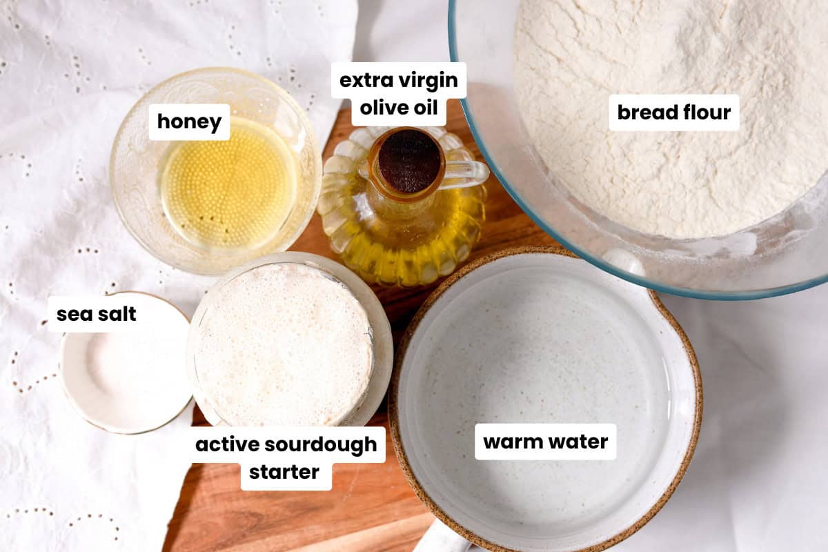 ingredients for making sourdough focaccia