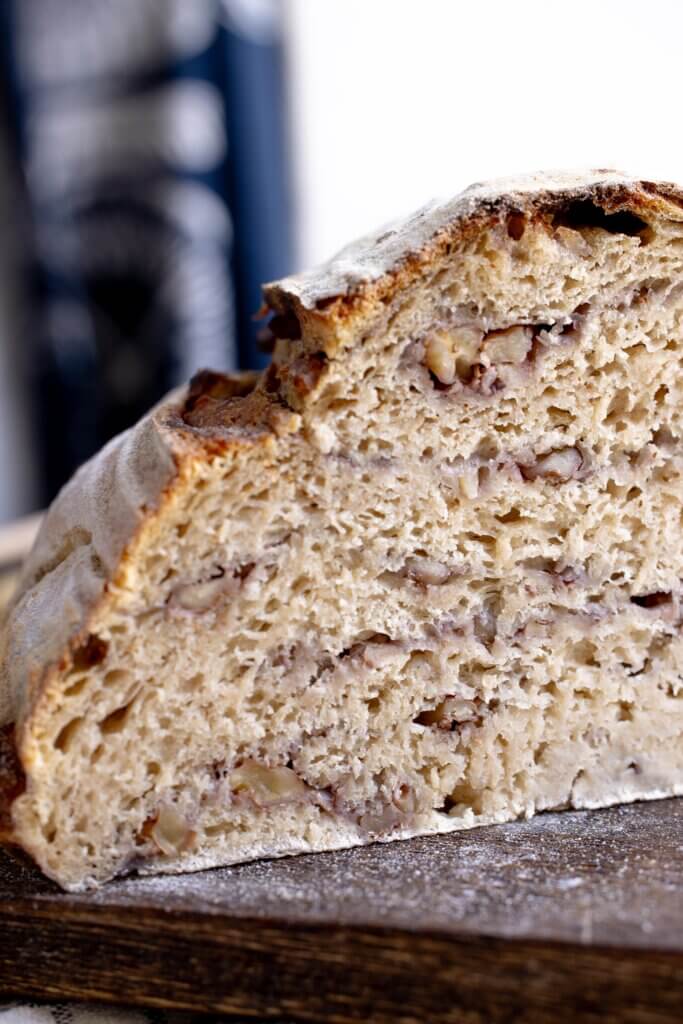 sliced bread showing some walnuts