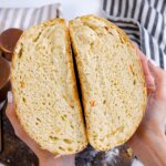 sourdough cheddar jalapeno bread cut half open