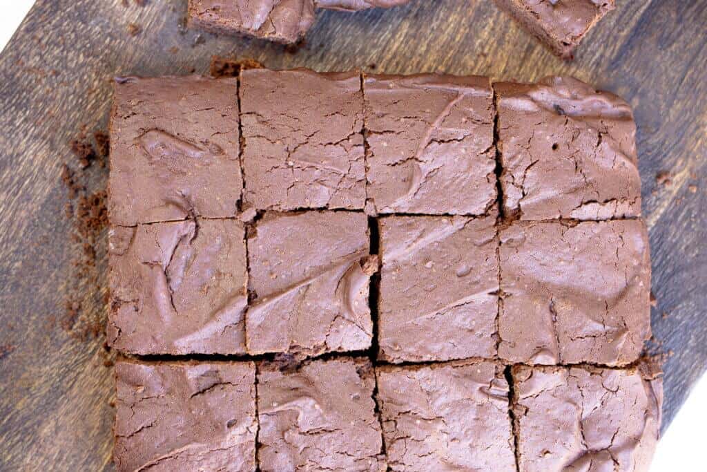sourdough brownies on a wooden board