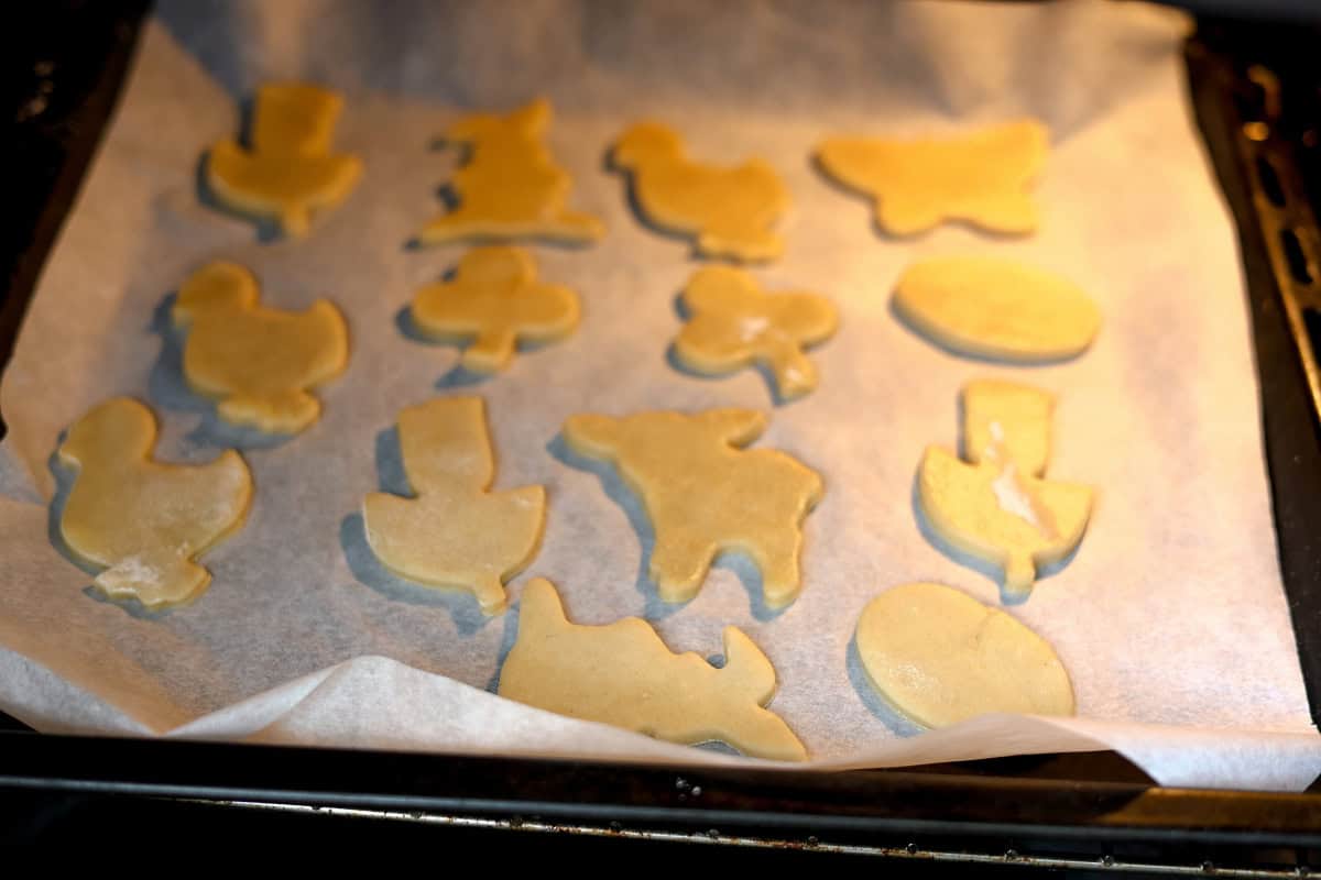 sourdough discard sugar cookies being baked in the oven