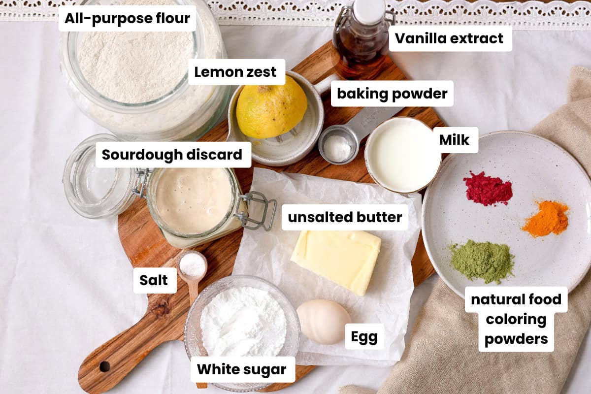 ingredients for making sourdough discard sugar cookies