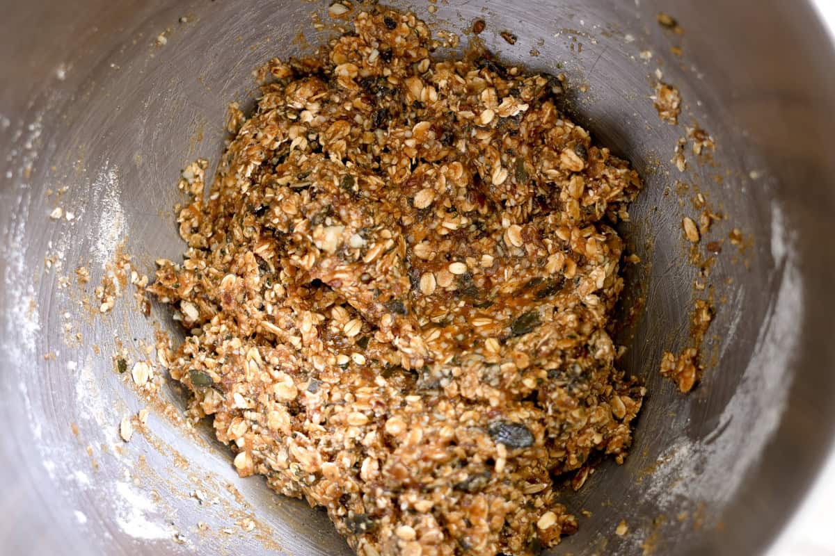 mixed ingredients for making sourdough granola bars