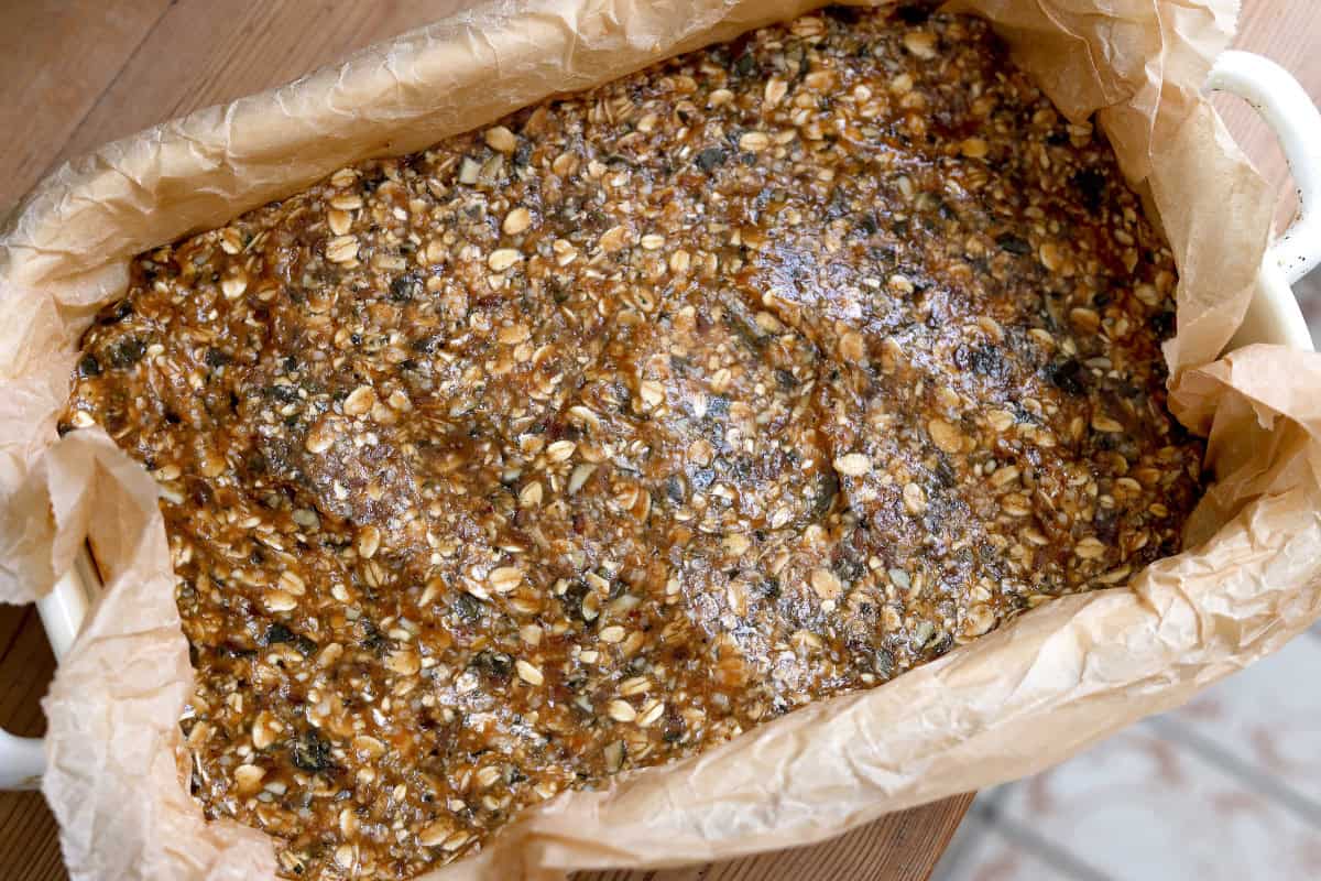 pressed granola mixture into a pan