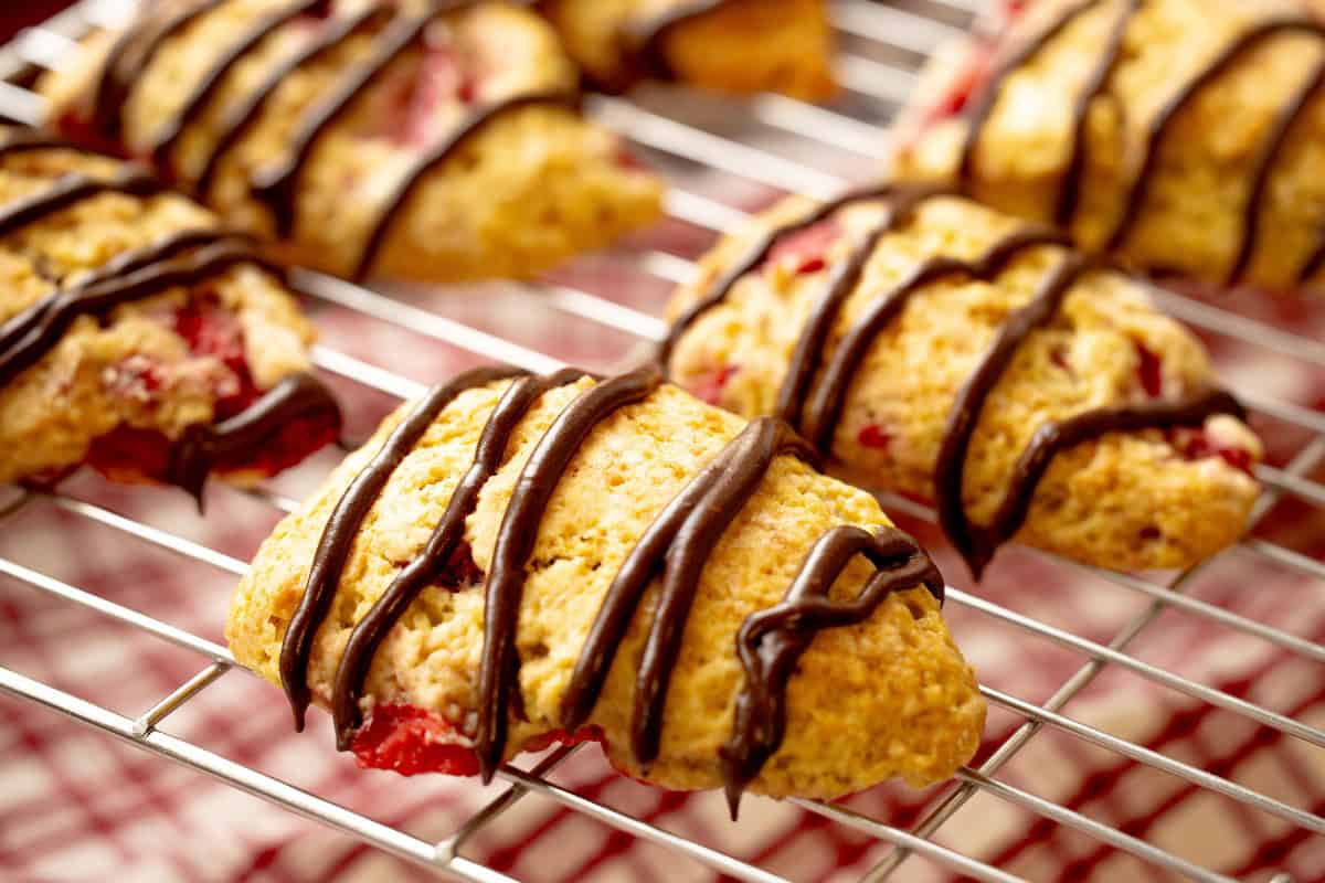 strawberry scones with chocolate glaze
